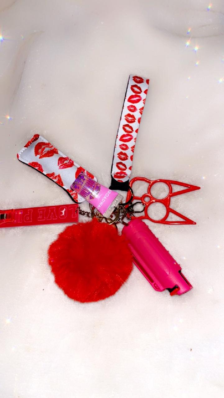 Red Kiss Guard Self-Defense Keychain | Red Lips Safety Keychain With Pom & Alarm