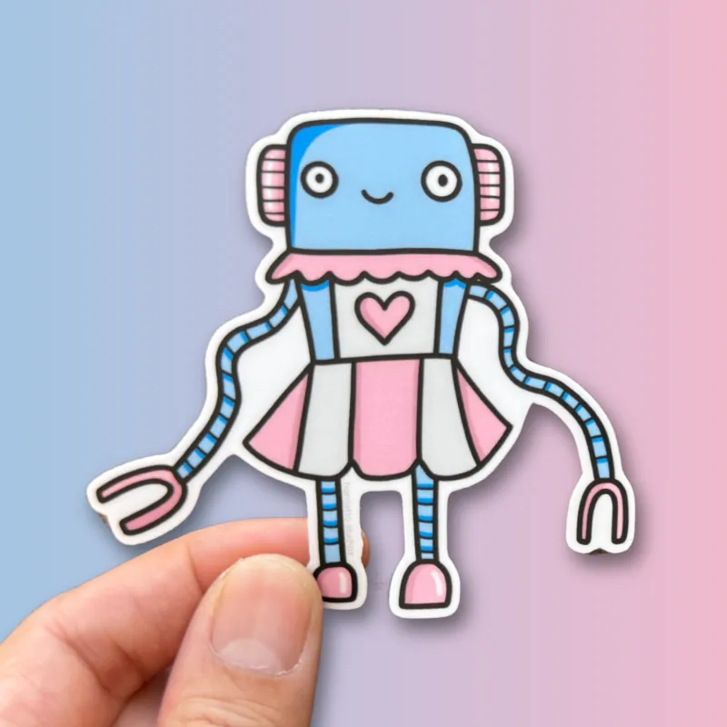 Pink Girly Robot Sticker