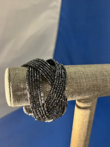 Bracelet- Charcoal Gray Beads, Interwoven 