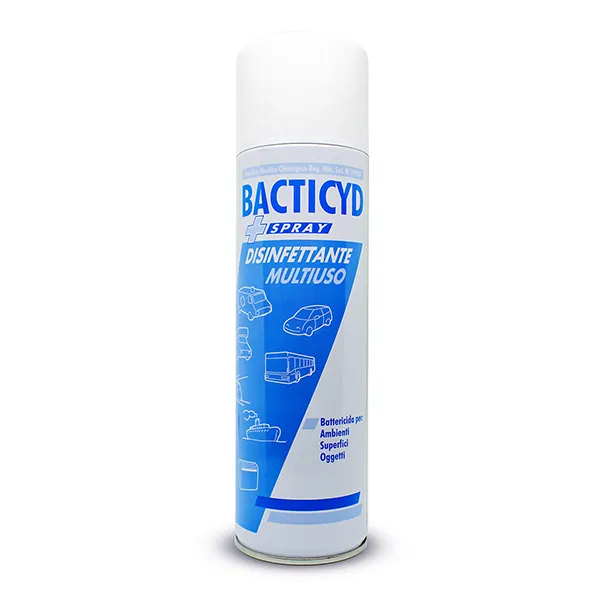 [A00110367] - BACTICYD SPRAY PMC Disinfettante spray, forma una barriera protettiva da batteri, muffe e funghi, neutralizza gli odori sgradevoli e profuma l’ambiente con un delicato e gradevole profumo di menta (500 ml) Lombarda H