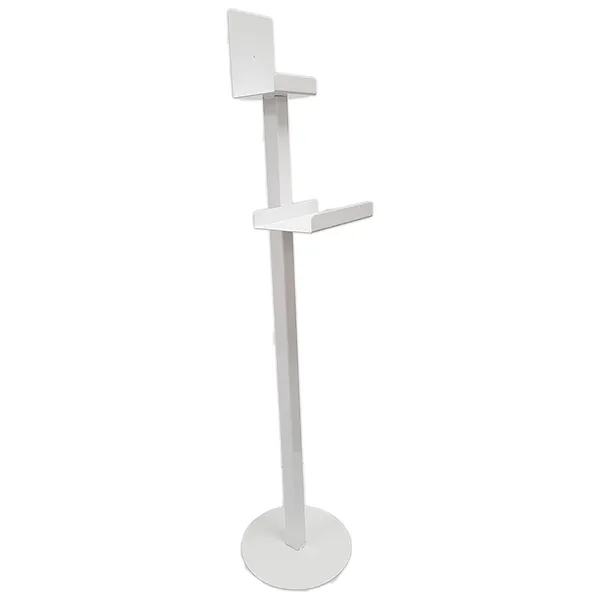 [A00110957] - WELCOME TOTEM IRON Piantana porta dispenser/guanti/pattumiera [Ø26xH115 cm] con 2 ripiani e pannello linee guida in ferro verniciato bianco Fossati