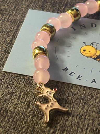 Pink Glass Bead Reindeer Keyring 