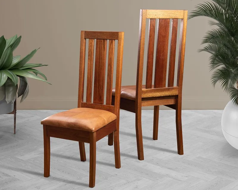 Elegant Wooden Dining Chair | Rich Oak with Upholstered Seat