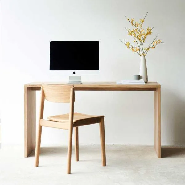 Modern Wooden Desk | Light Oak with Black Metal Frame