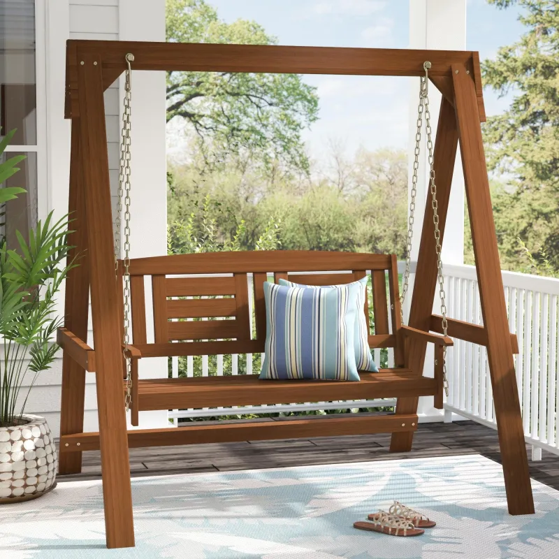Cozy Outdoor Swing Bench | Wicker with Cushioned Seating