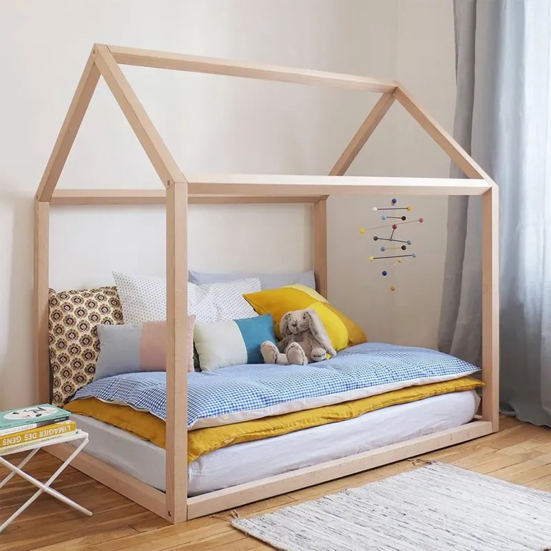 Playful Wooden Toddler Bed | Soft Pastel with Star Accents