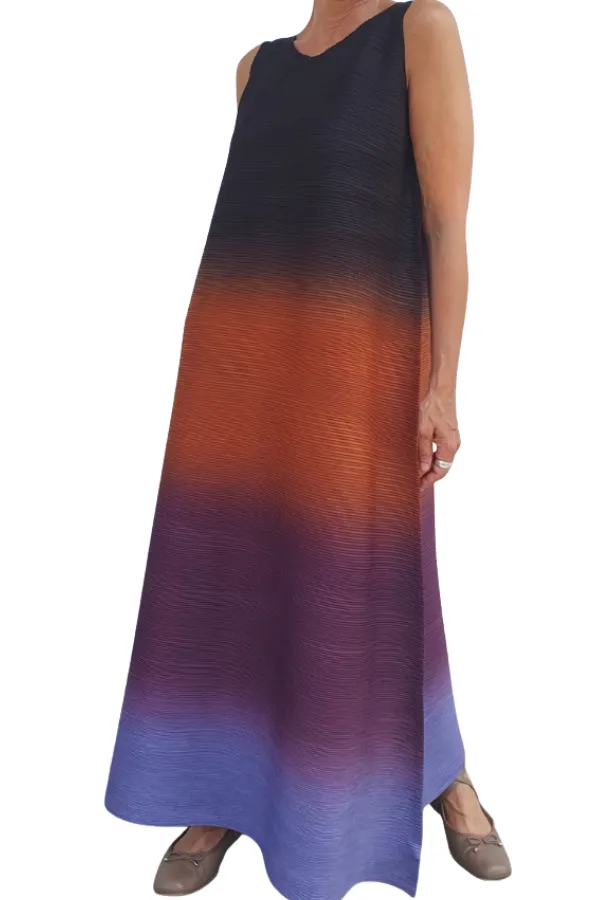 Abito lungo plissé sfumato multicolor elegante