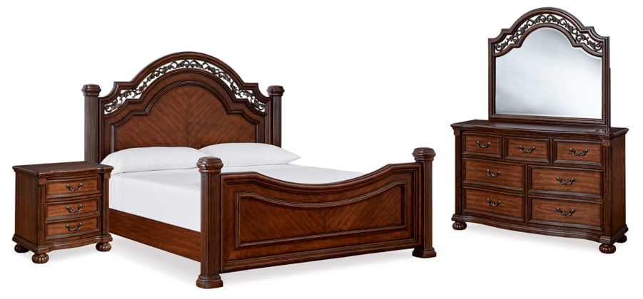 Lavinton Queen Poster Bedroom set( Bed, Dresser, Mirror and Nightstand)