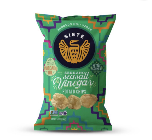Siete Family Foods Sea Salt & Vinegar with Serrano Potato Chips snack bag