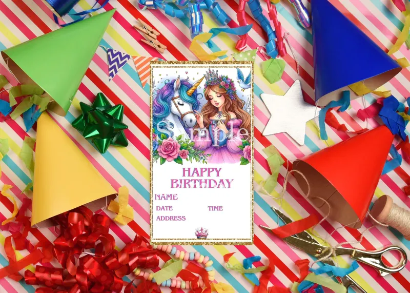 Princess Unicorn Colorful Invite/100 Template
