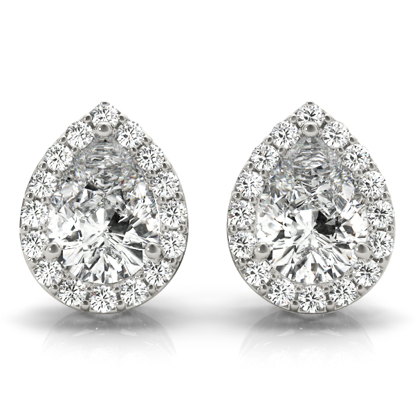 1 Carat Center Lab Diamond Pear Shaped Halo Stud Earrings 14k Gold