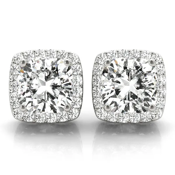 2.6 Carat Lab Diamond Cushion Halo Stud Earrings 14k gold