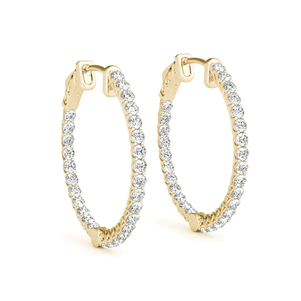 3 Carat Lab Diamond Round Inside-Out Medium Hoop Earrings 14k Gold
