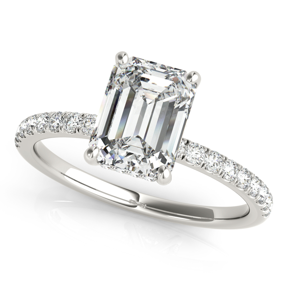 3 Carat Center Stone Lab Diamond Hidden Halo Emerald Cut Engagement Ring 14k Gold