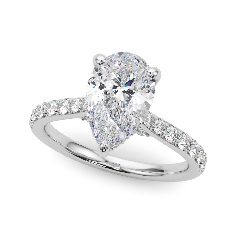 3 Carat Center Stone Lab Diamond Pear Hidden Halo Engagement Ring 14k Gold