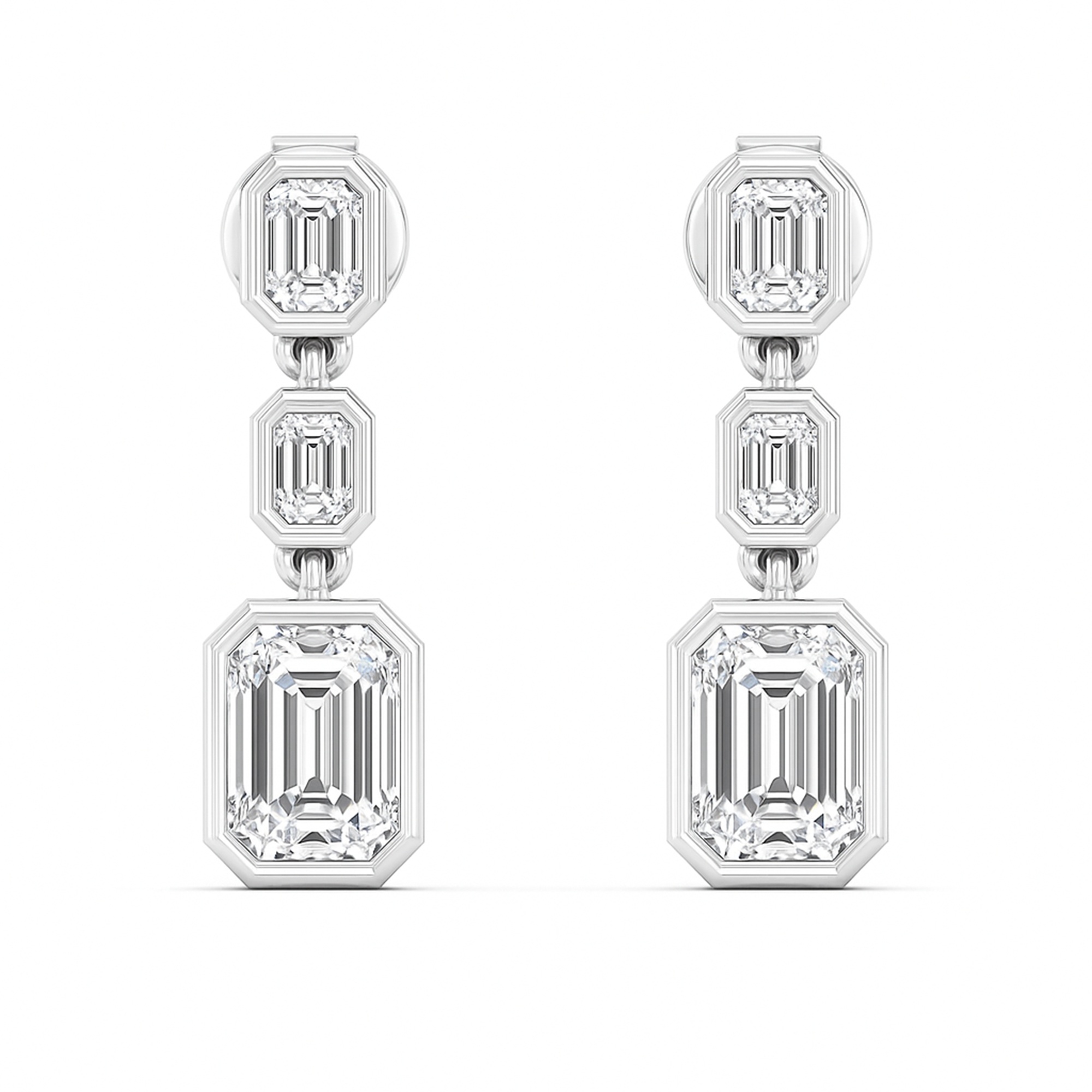2 Carat Lab Diamond Triple Emerald Cut Drop Earrings 14k Gold