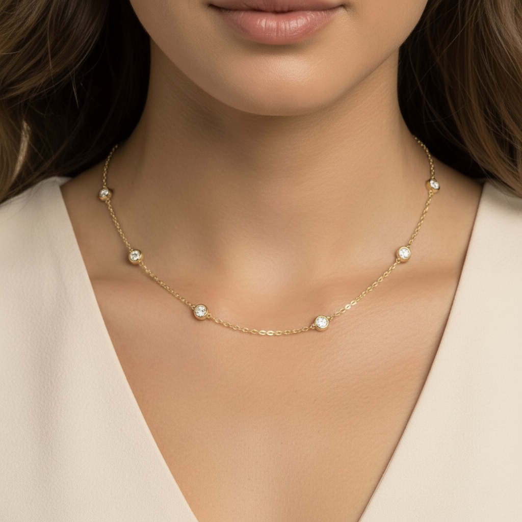 Lab Diamond Station Necklace 14k Gold