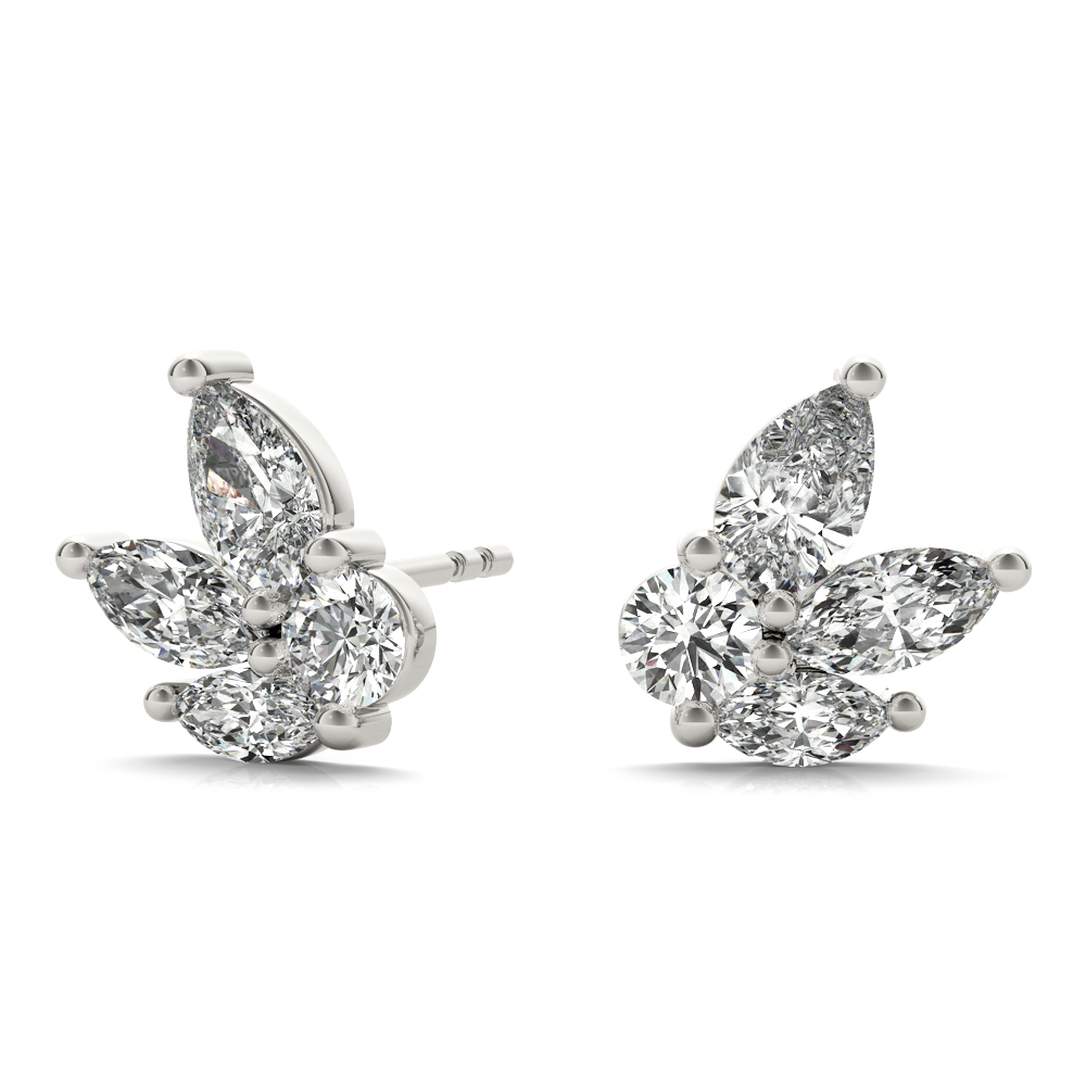 Lab Diamond Marquise Cluster Stud Earrings 14k Gold