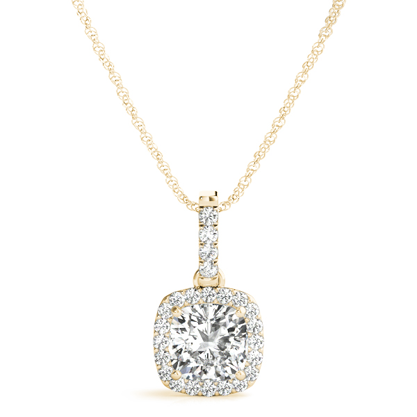 2 Carat Center Lab Diamond Cushion Cut Halo Pendant Necklace 14k Gold