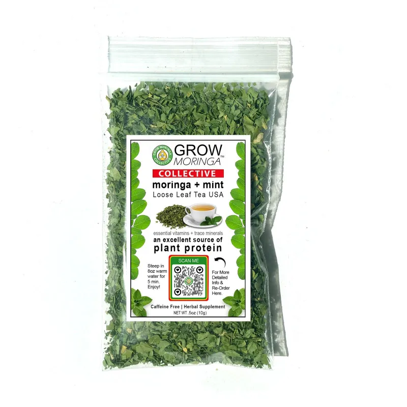 10 baggies- .5oz (10g) Moringa + Mint Tea  Loose Leaf Organically Grown USA