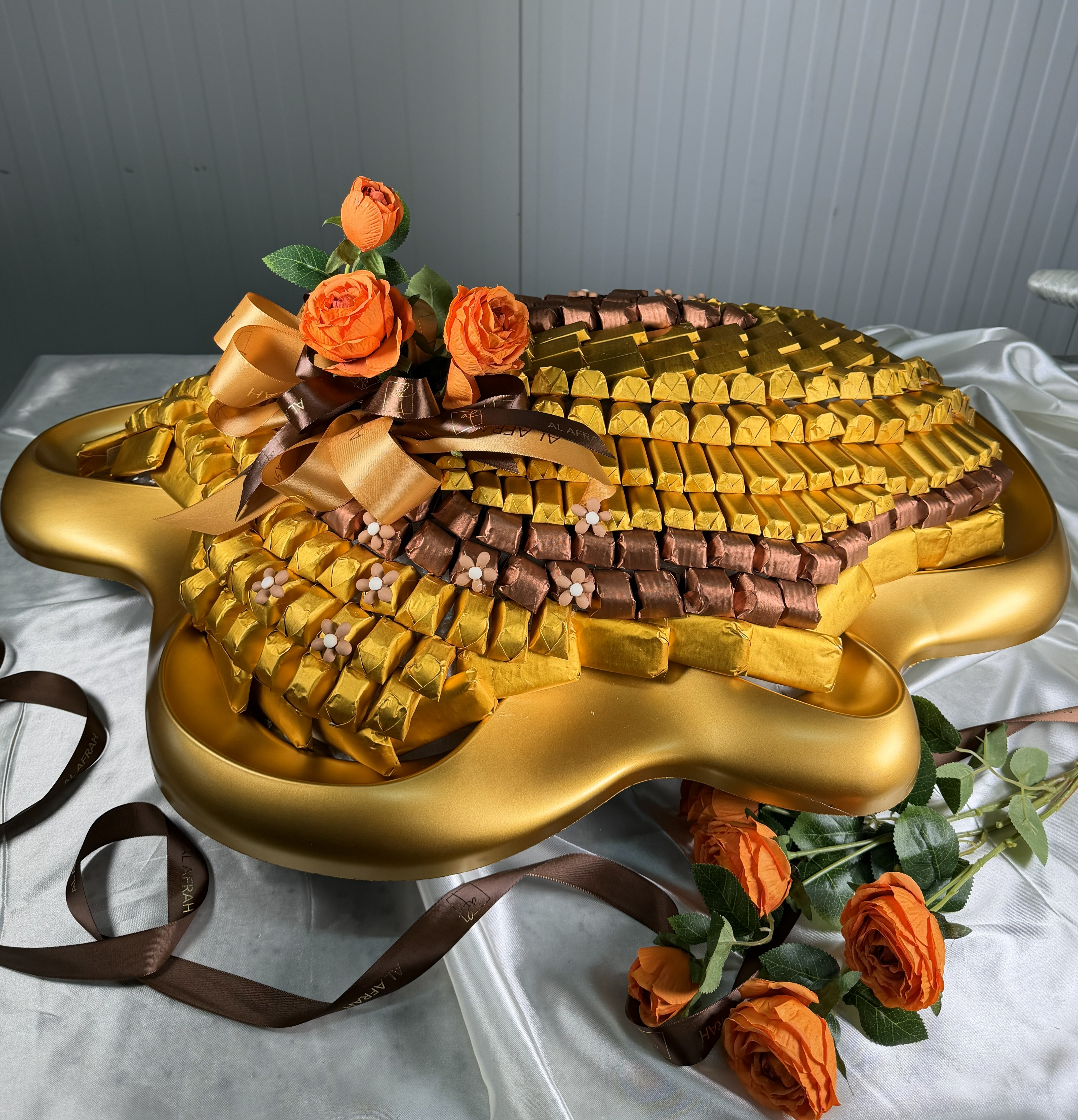 Royal Gold & Bronze 3.3kg Celebration Tray – Grand Tiered Belgian Chocolate Hospitality Display