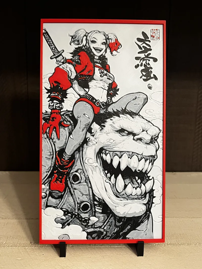 Harley Quinn Anime Style 3D Printed Art – DC Wall Decor