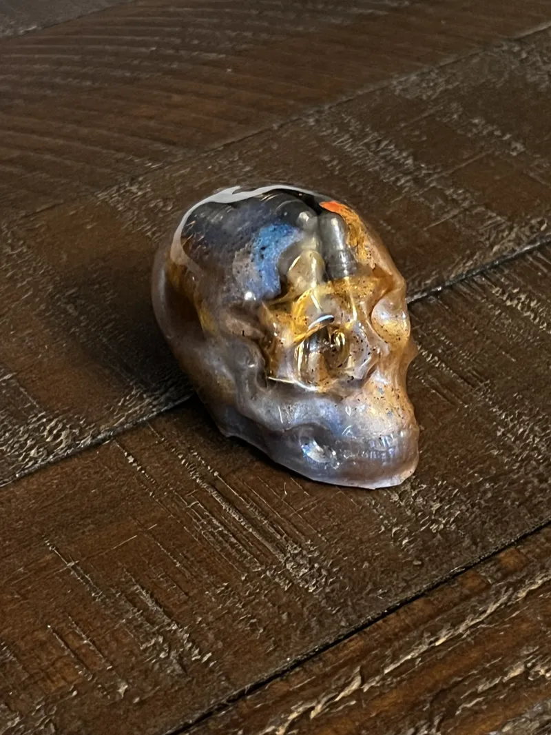 Bullet Casing Resin Skull – Blue & Gold, Mini