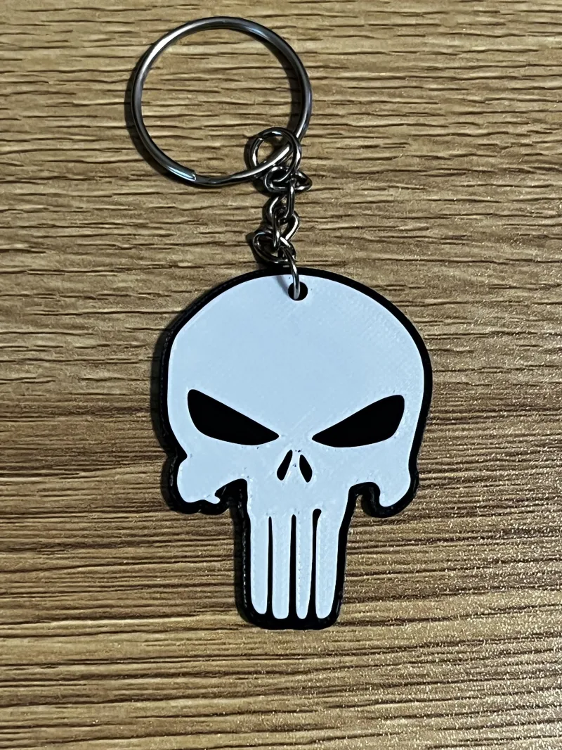 Punisher Keychain 2" Marvel Superhero Skull White Key Fob | Comic Book