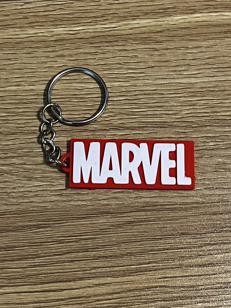 Marvel Logo Keychain 2" – Comic Book Key Fob with Chain & Ring