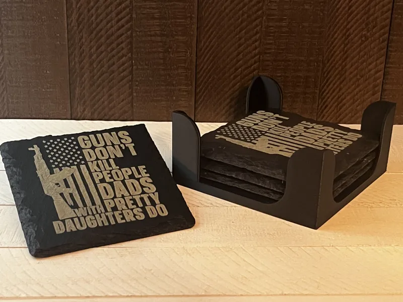 Dad Pretty Daughters Gun Slate Coaster – Gun Collector Gift (Single or Set of 4)
