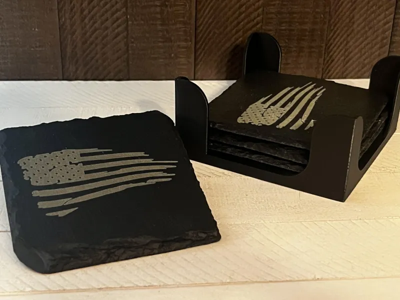 American Flag Waving Gun Collector Slate Coaster Bourbon Whiskey