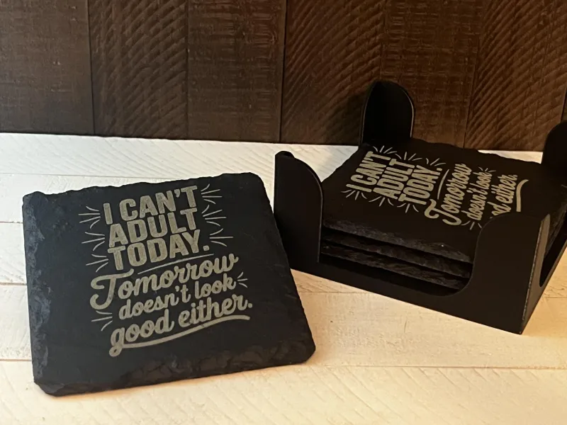I Can't Adult Today Funny Slate Coaster Coffee Bourbon Whiskey Office