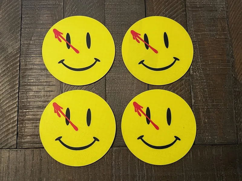 Rorschach Smiley Coaster Set of 4 with Holder – 3D Printed