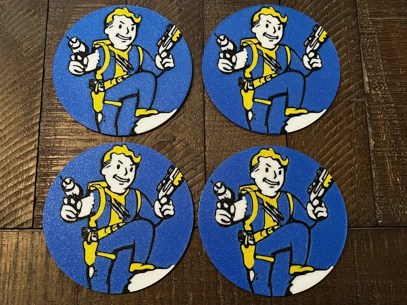 Vault Boy Coaster Set of 4 with Holder – 3D Printed