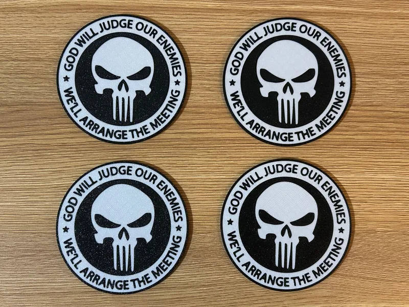 Punisher Coaster Set of 4 with Holder – 3D Printed