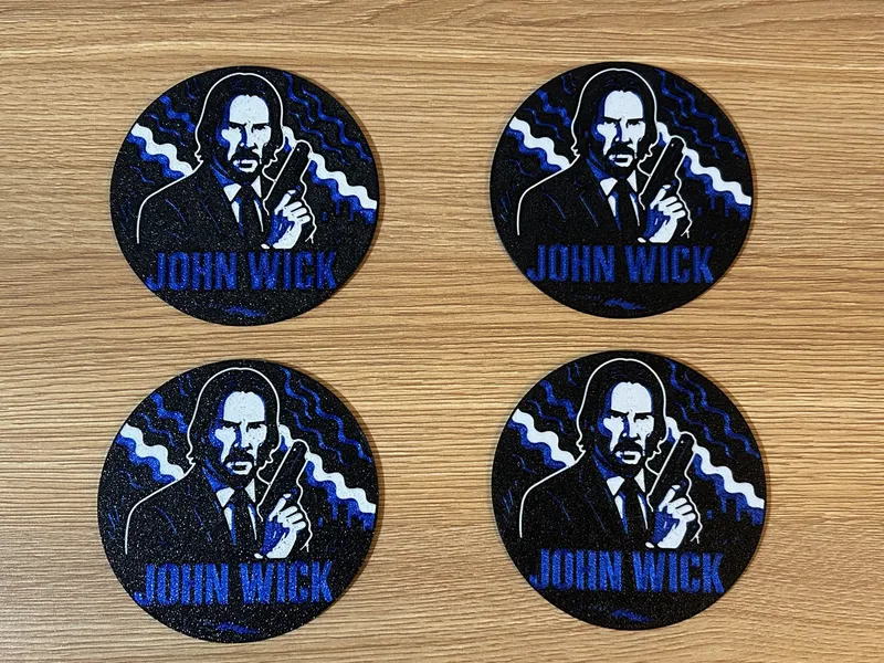John Wick Blue Coaster Set of 4 with Holder – 3D Printed