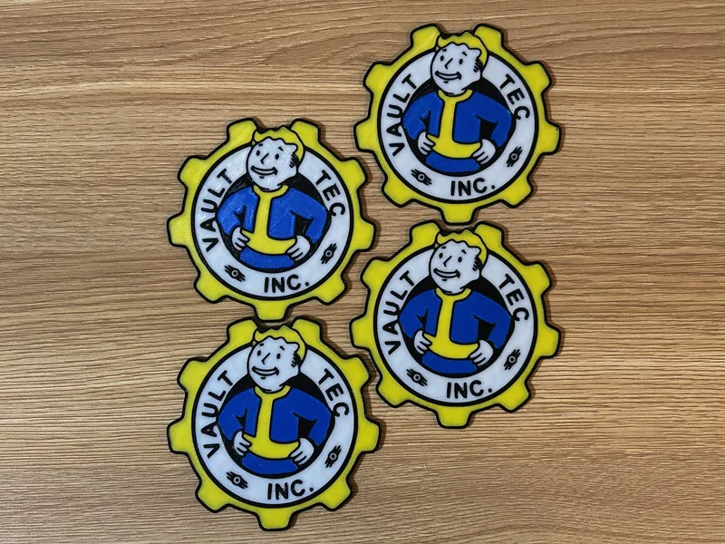 Vault Boy & Vault-Tec Coaster Set of 4 with Holder – 3D Printed
