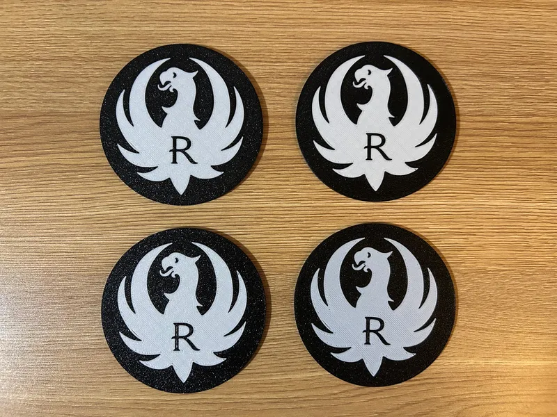 Ruger-Themed Coaster Set of 4 with Holder – 3D Printed