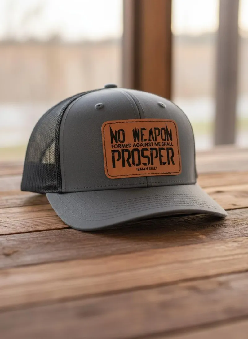 Men’s Trucker Hat – “No Weapon Formed Against Me Shall Prosper” Isaiah 54:17