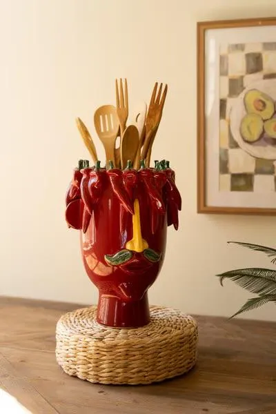 Chili Pepper Face Utensil Crock