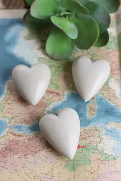 White Stone Heart Sculptures
