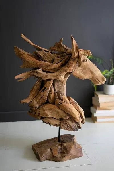 Hand-Carved Driftwood Horse Sculpture