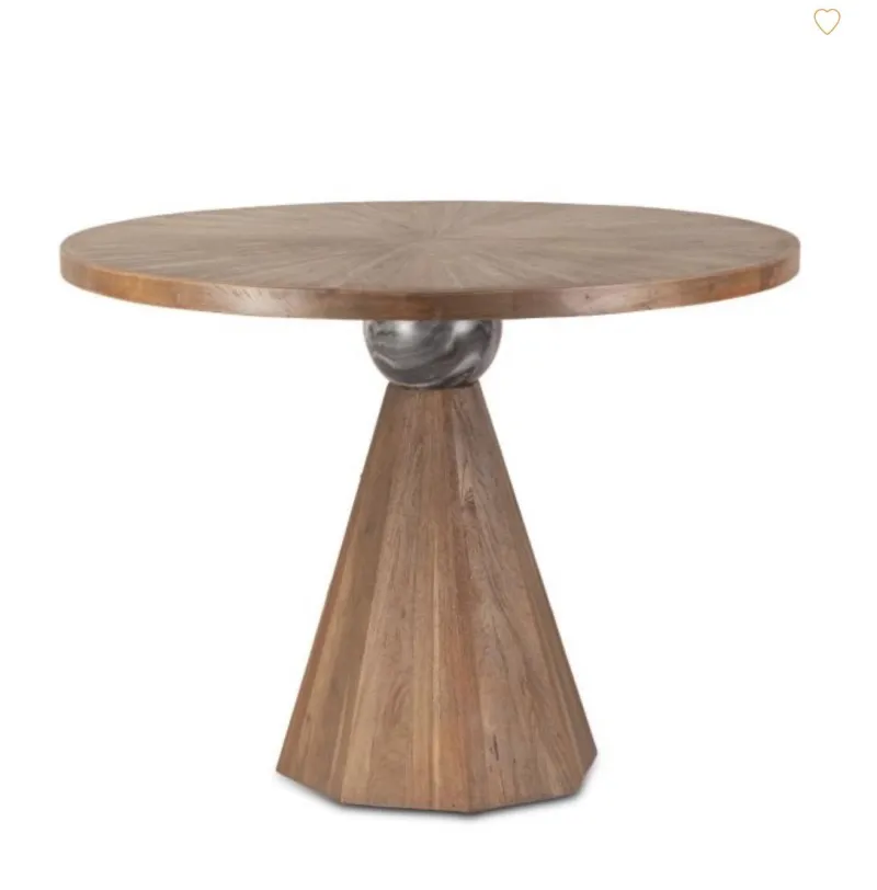 Eiffel 48” Gathering Table in Antique Teakwood and Marble Round