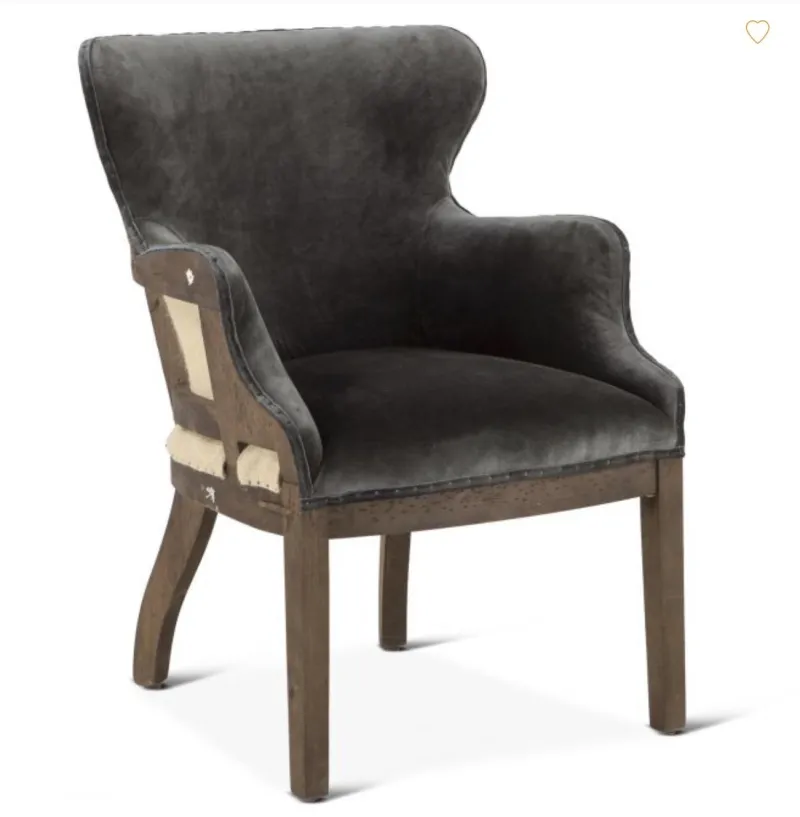 Elizabeth 25" Accent Armchair in Gray Velvet with Exposed Frame