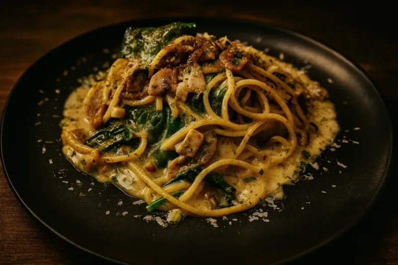 Creamy Mushroom & Garlic Spaghetti