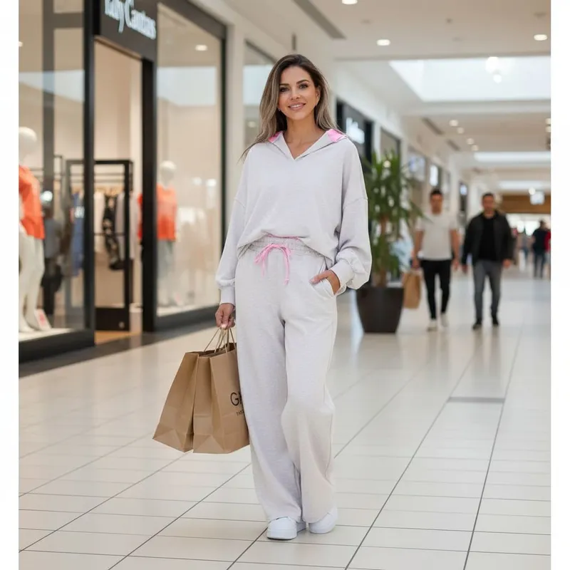 Contrasted Trim Pullover Drawstring 2pcs Pant Set