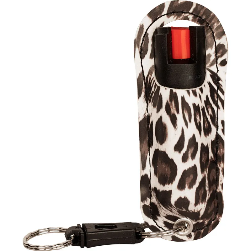 Pepper Shot 1.2% MC ½ oz Halo Leopard Print Holster and Quick Release Keychain