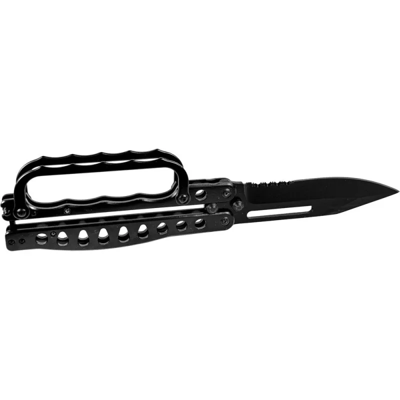 11" Knuckle Trench Knife — Black, Half-Serrated