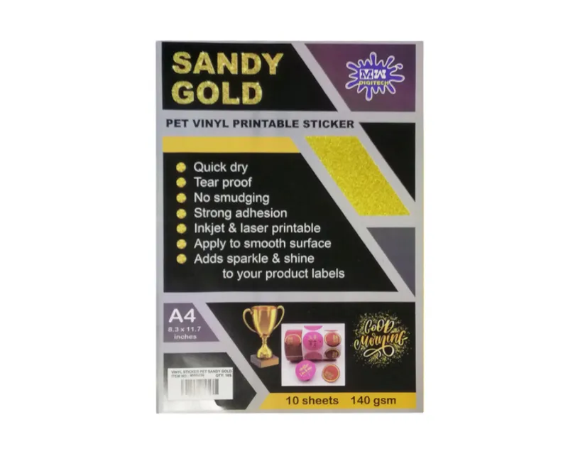 MW0255-0256 Sandy Silver PET Vinyl Printable Sticker Paper A4 (10 Sheets)