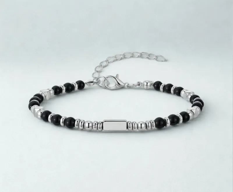 Stainless Steel Beaded Bracelet with Natural Stone
